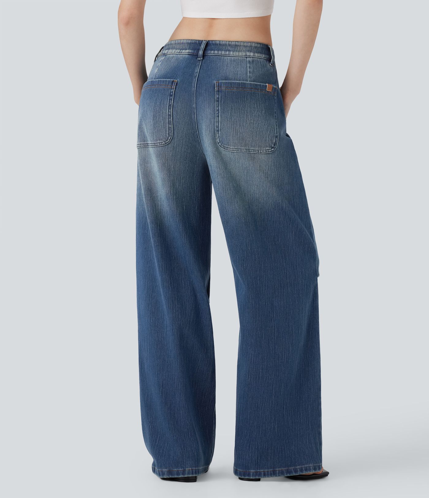 Jeans Baggy Halara Flex™ Denim vaquero elástico tiro bajo estilo lavado pierna ancha múltiple bolsillo