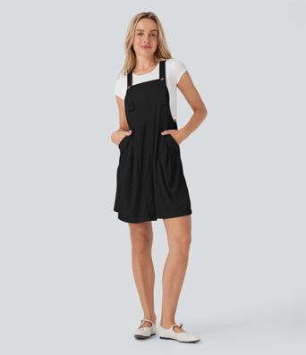 Waffle Casual Short Overalls with Pockets