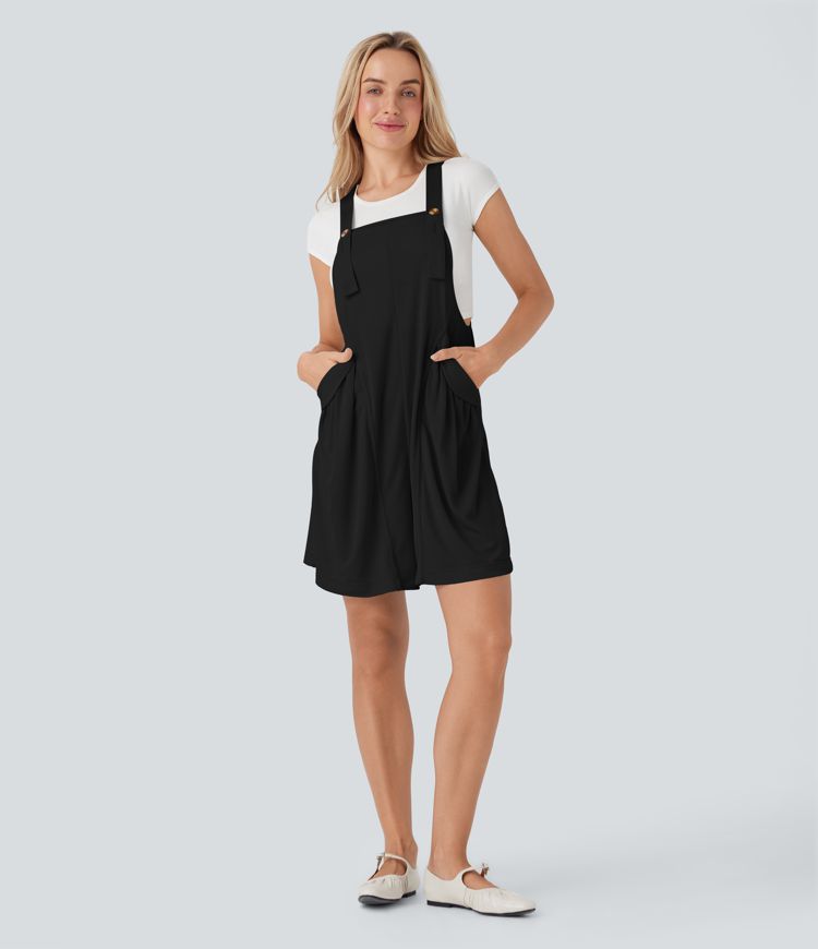 Waffle Casual Short Overalls with Pockets