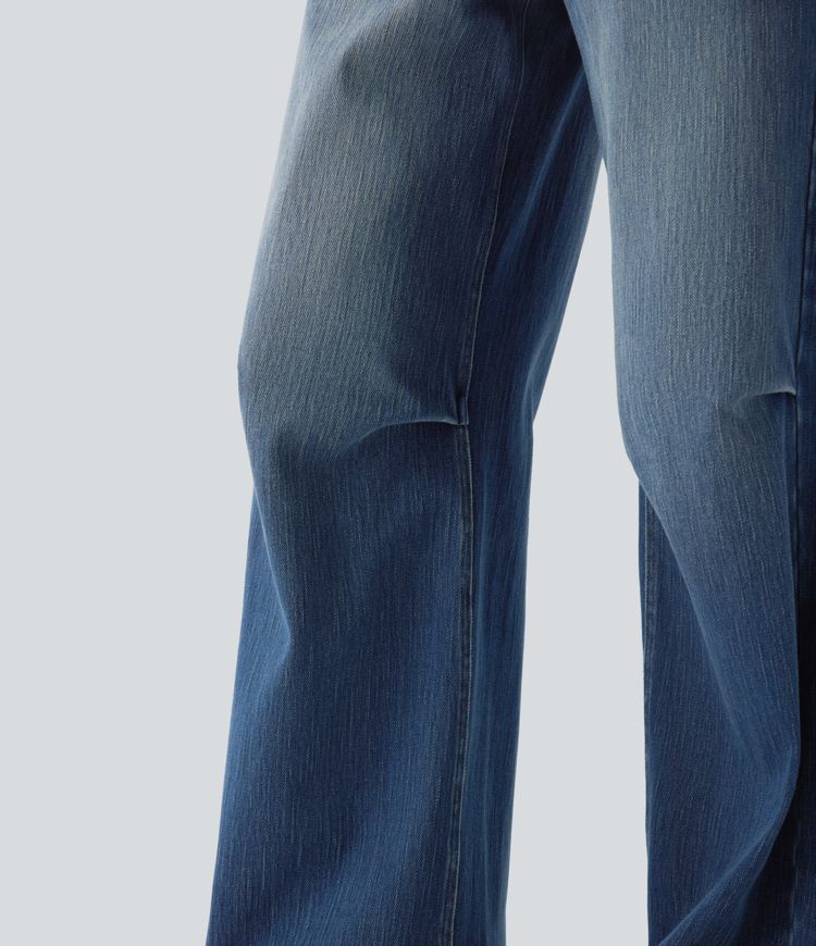 Jeans Baggy Halara Flex™ Denim vaquero elástico tiro bajo estilo lavado pierna ancha múltiple bolsillo