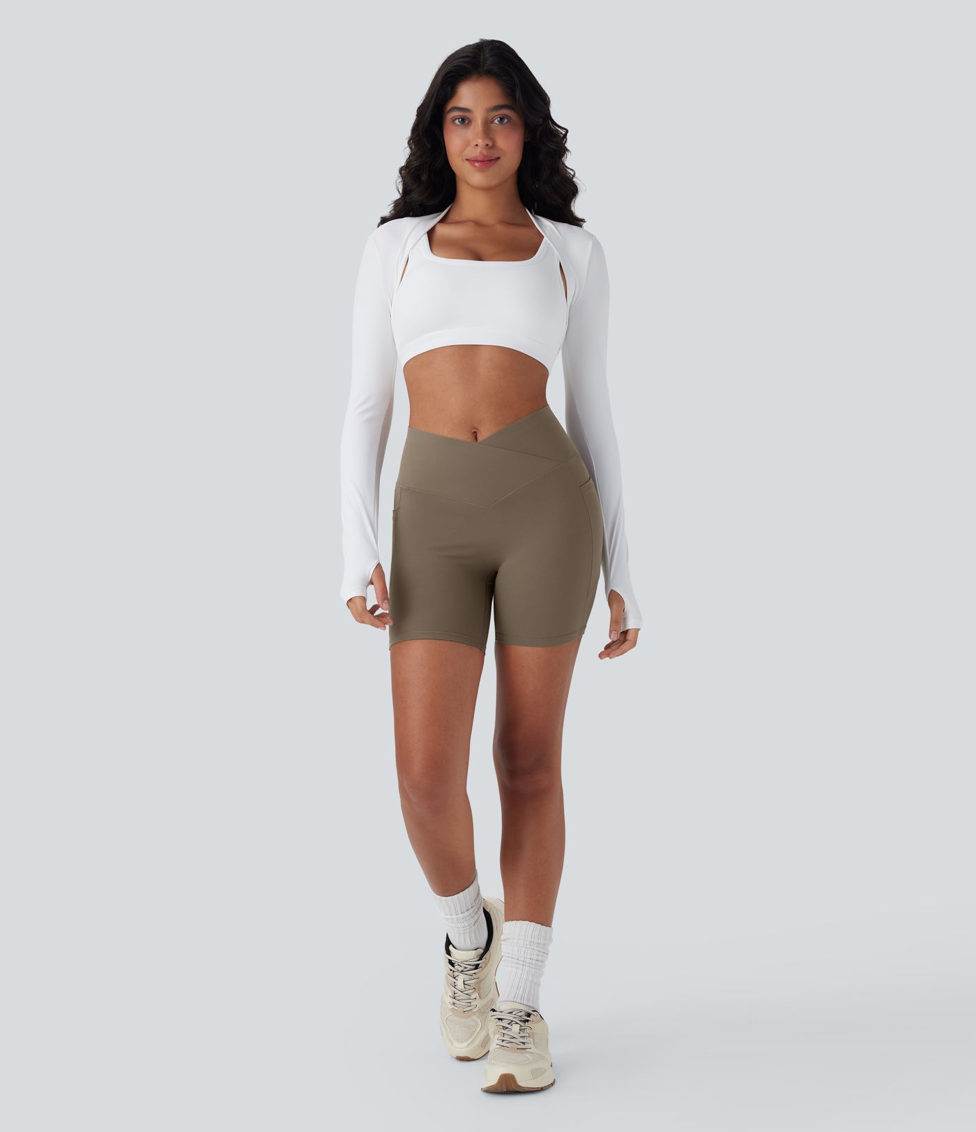 Short cycliste de yoga UltraSculpt™ taille haute gainant avec croisement, effet rehaussant et poches 12,5 cm