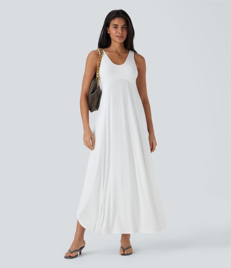 U Neck Flowy Maxi Casual Tank Dress