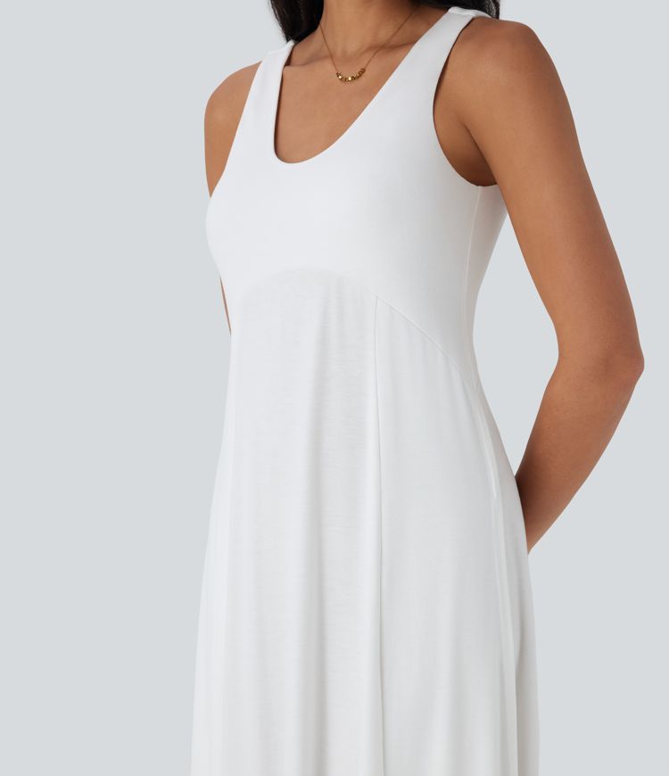 U Neck Flowy Maxi Casual Tank Dress