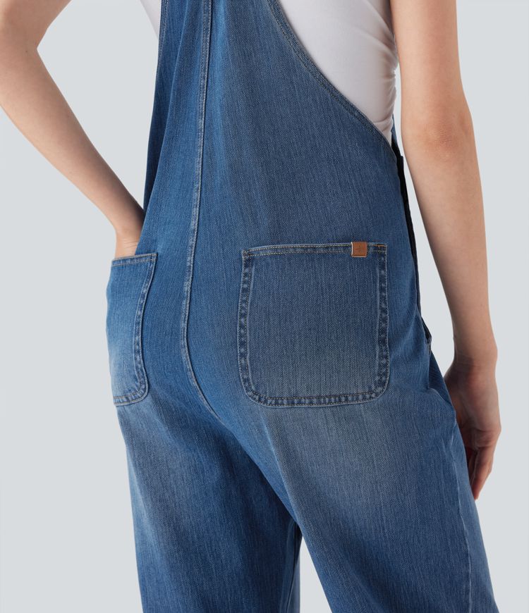 Halara Flex™ Straight Leg Denim Casual Dungarees with Pockets