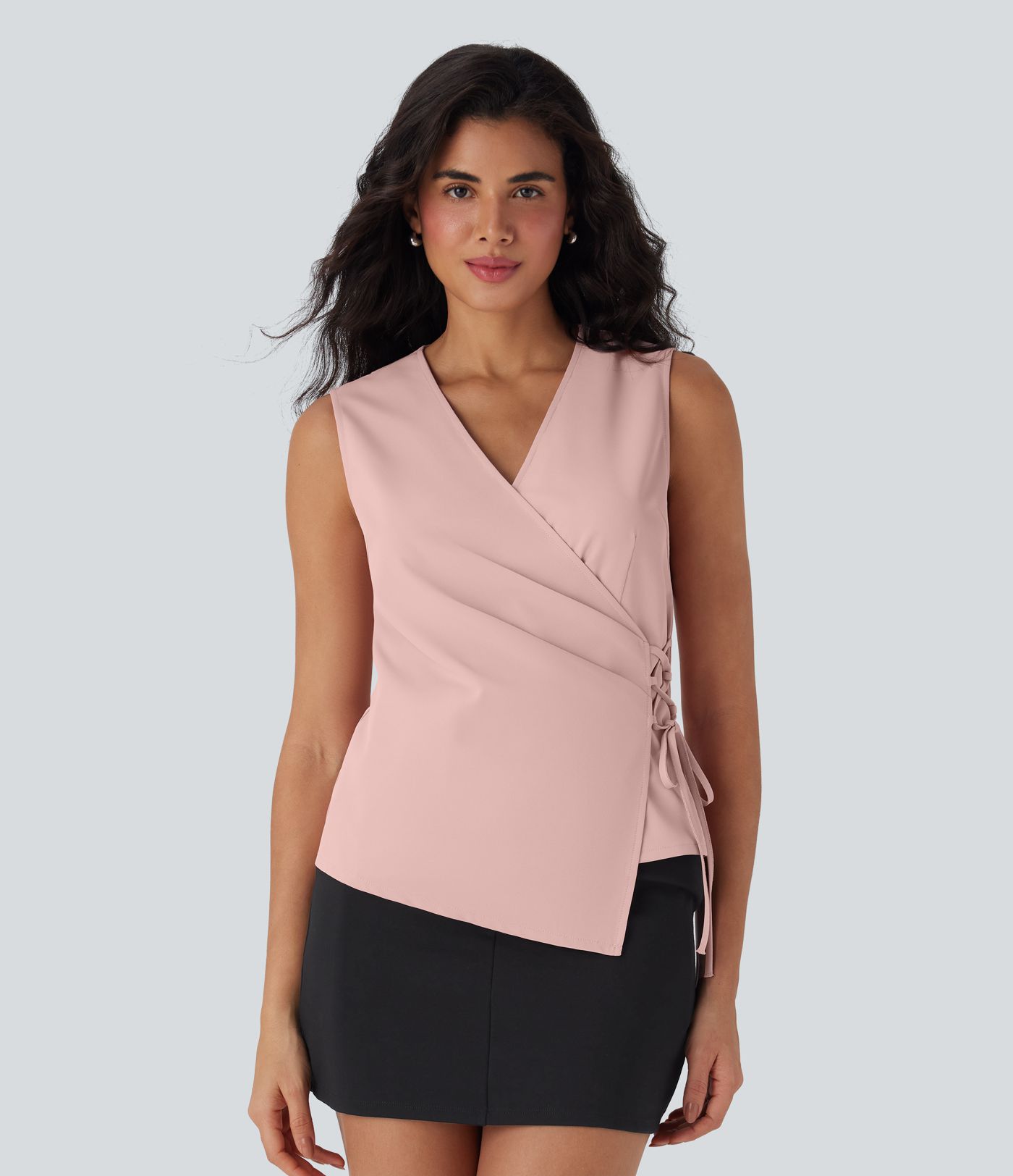 V Neck Wrapped Crisscross Lace Up Work Vest