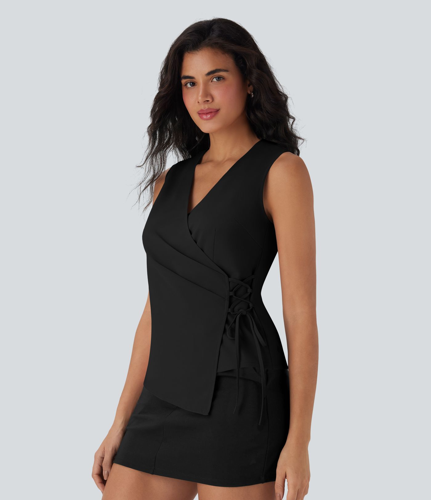 V Neck Wrapped Crisscross Lace Up Work Vest