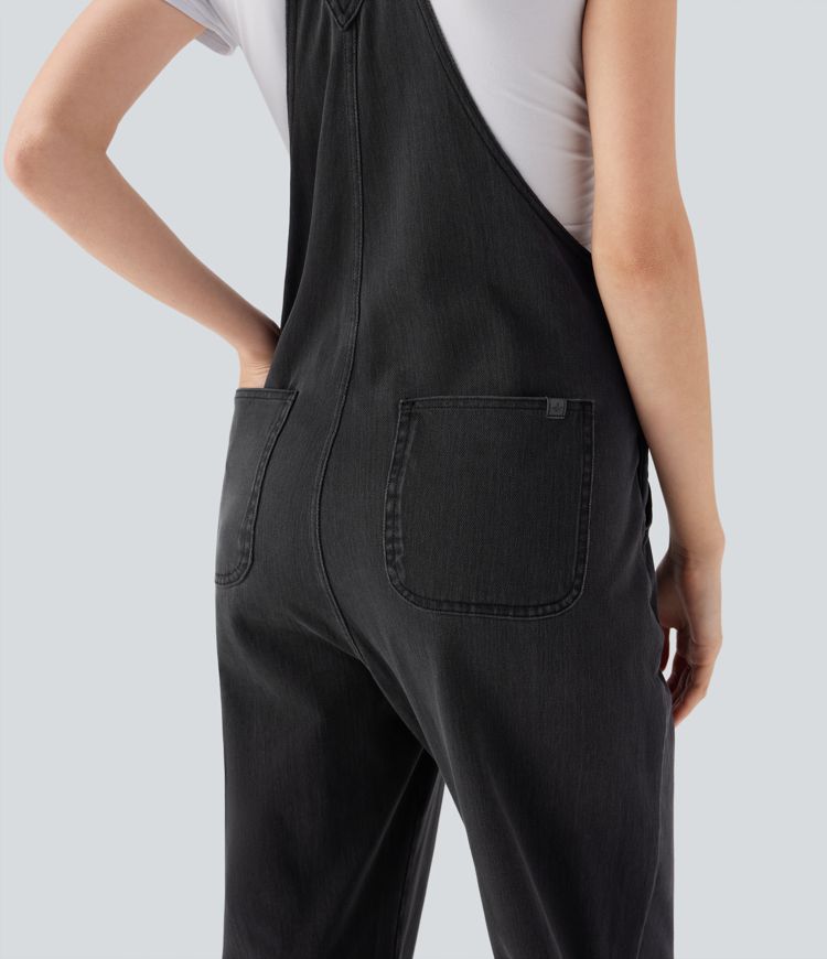 Jumpsuit Halara Flex™ Denim mezclilla elástica botón pierna recta múltiple bolsillo