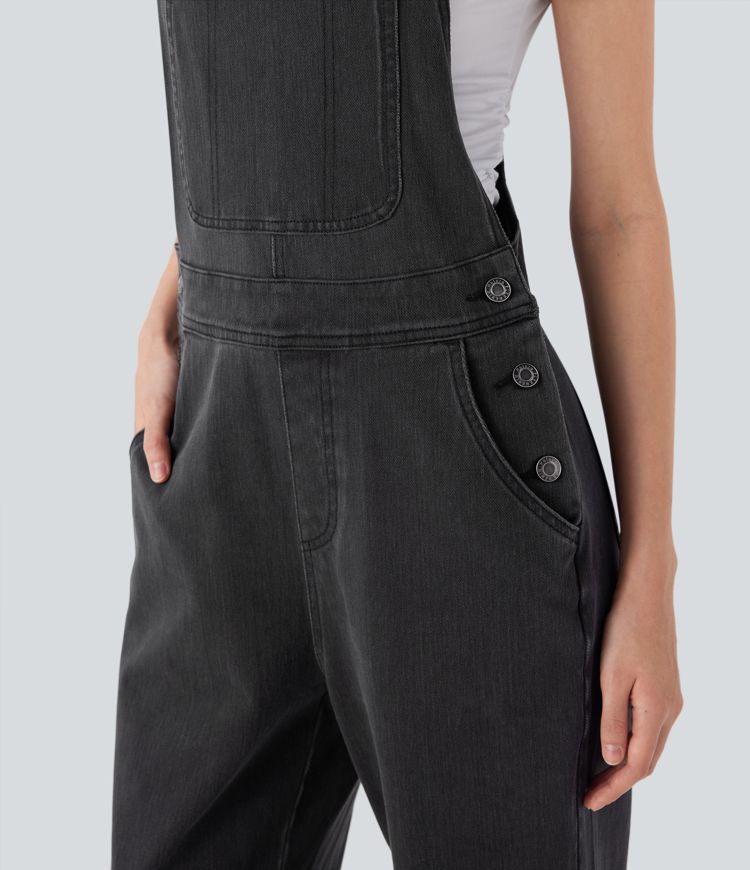 Jumpsuit Halara Flex™ Denim mezclilla elástica botón pierna recta múltiple bolsillo