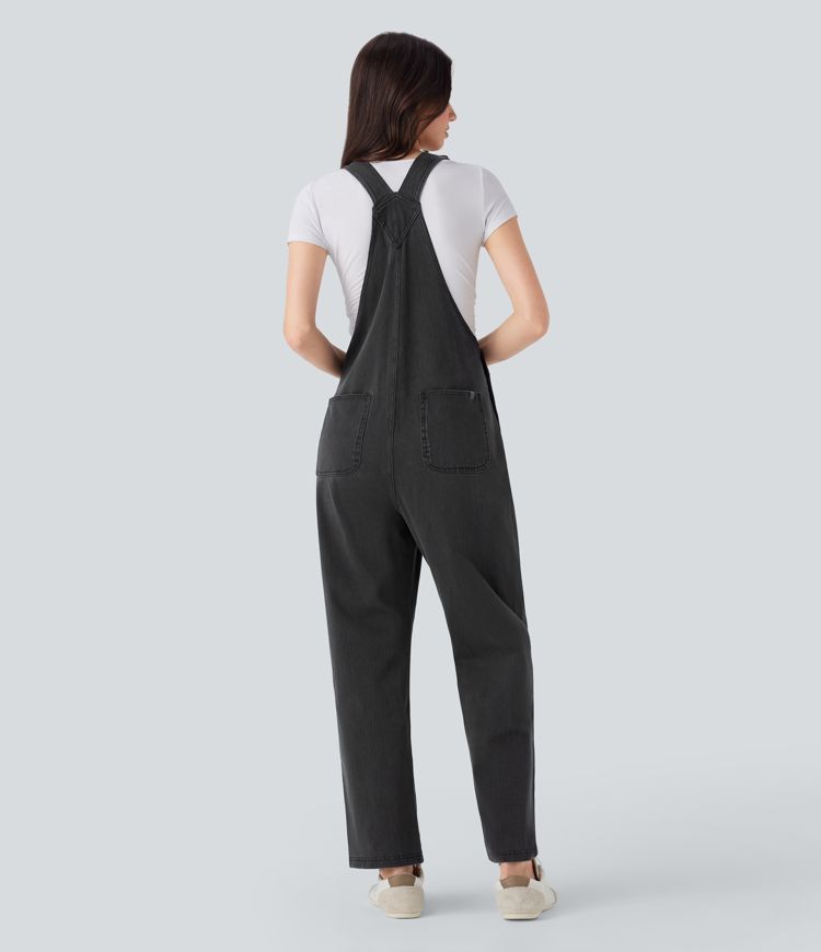 Jumpsuit Halara Flex™ Denim mezclilla elástica botón pierna recta múltiple bolsillo