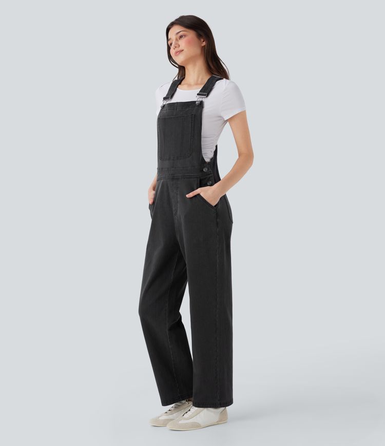 Jumpsuit Halara Flex™ Denim mezclilla elástica botón pierna recta múltiple bolsillo