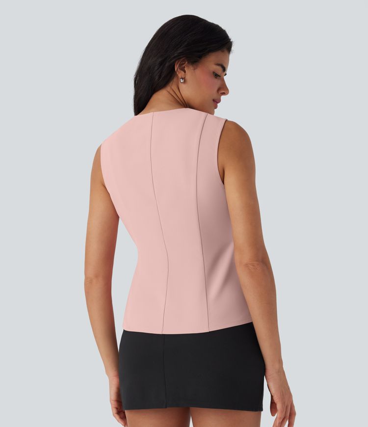 Chaleco de oficina cruzado con cuello en V y cordones