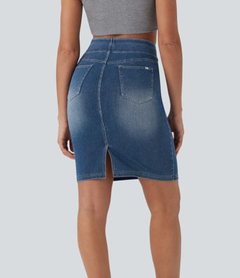 Halara Flex™ High Waisted Pockets Washed Denim Casual Skirt