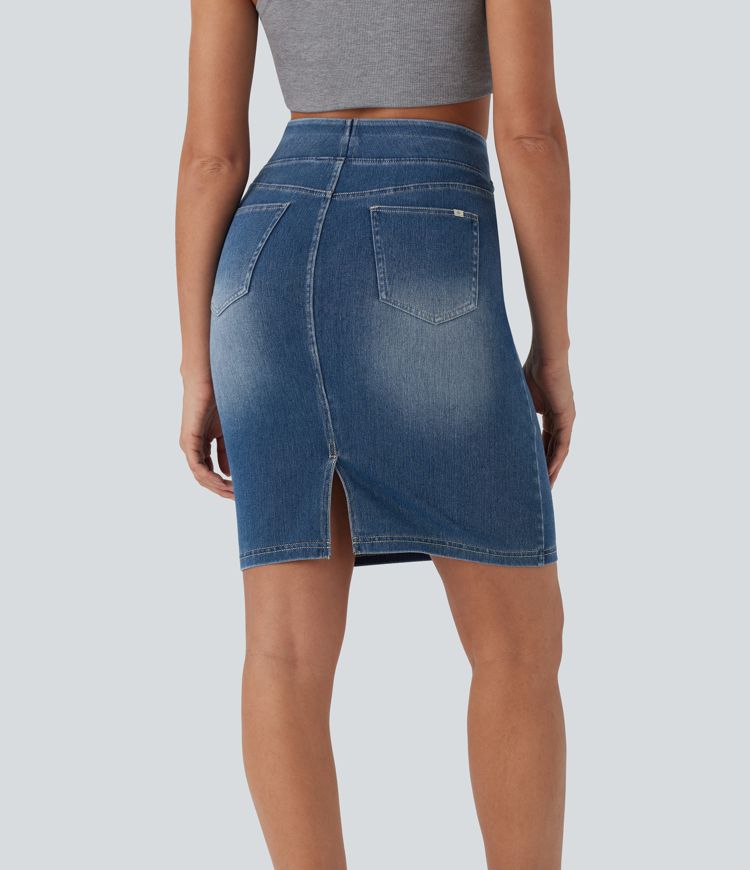 Halara Flex™ High Waisted Pockets Washed Denim Casual Skirt