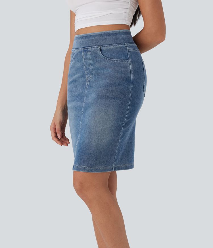 Halara Flex™ High Waisted Pockets Washed Denim Casual Skirt