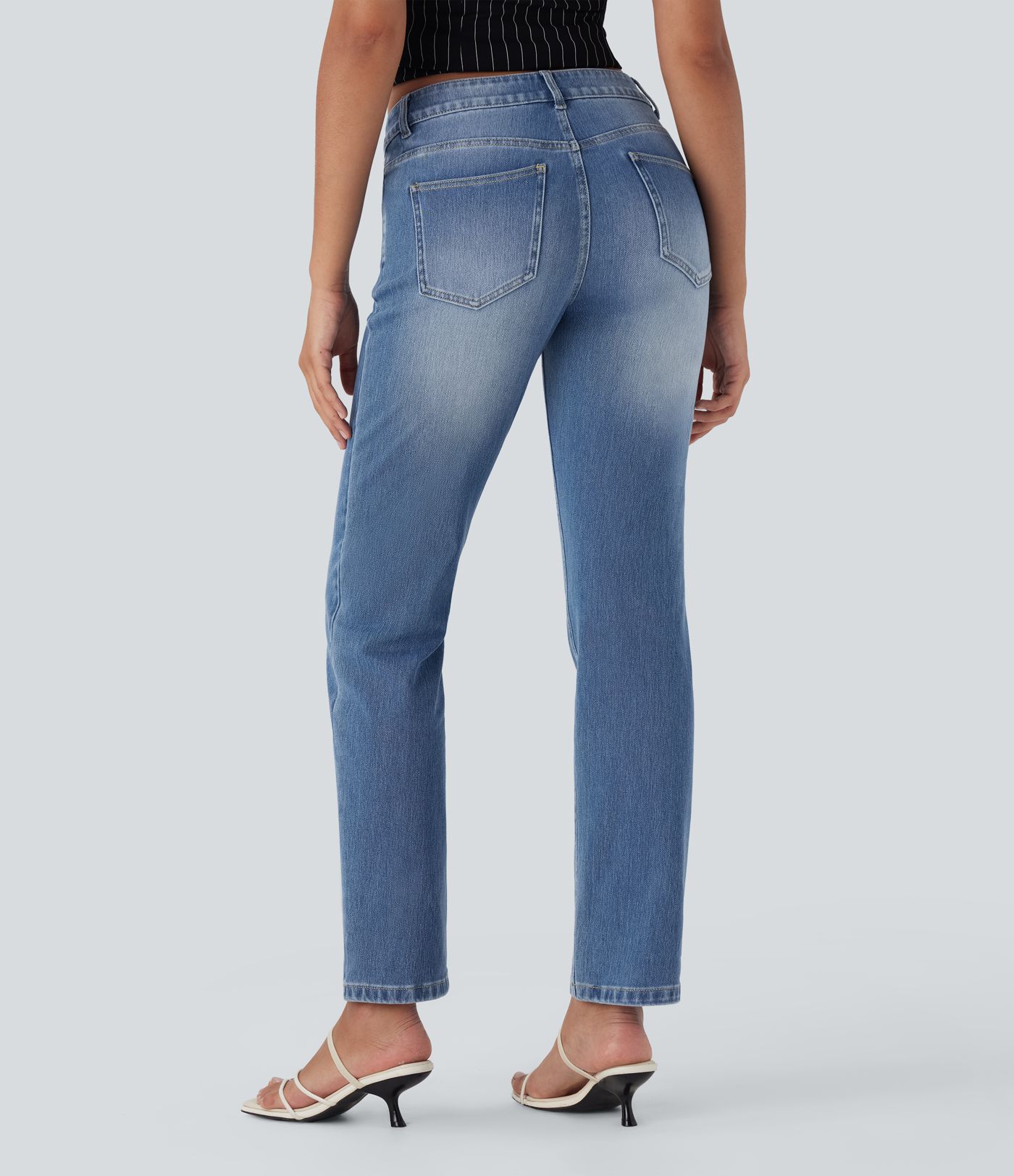 Halara Flex™ vaqueros de cintura baja con bolsillos con cremallera, pernera recta, lavados y de corte relajado