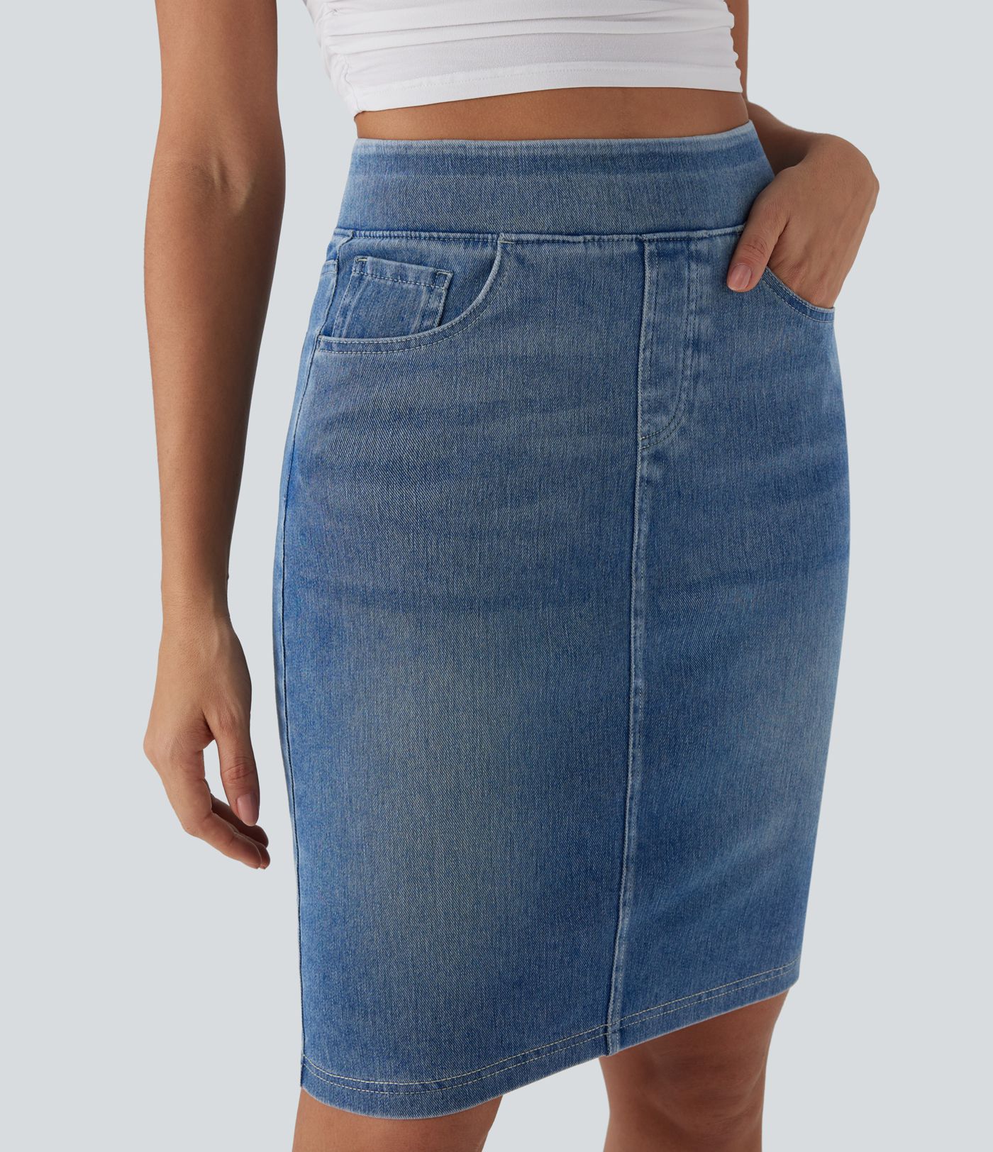 Halara Flex™ High Waisted Pockets Washed Denim Casual Skirt
