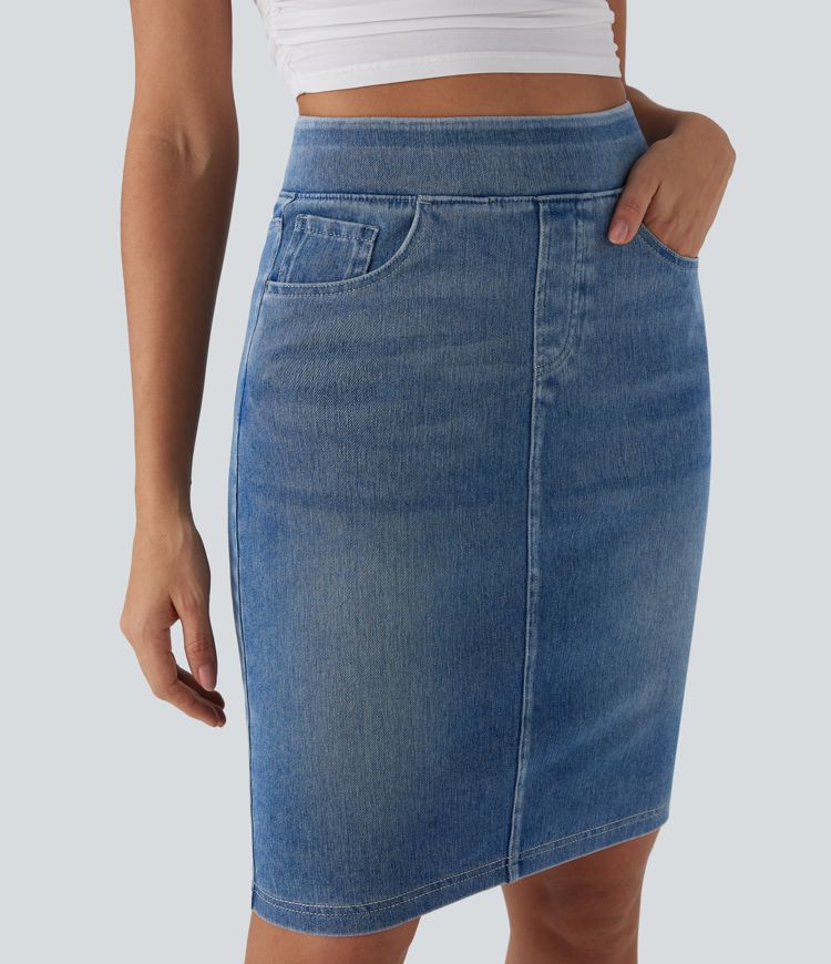 Halara Flex™ High Waisted Pockets Washed Denim Casual Skirt