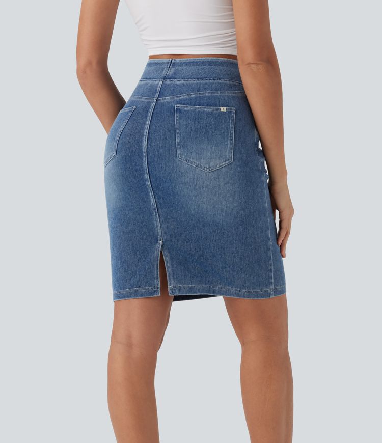 Halara Flex™ High Waisted Pockets Washed Denim Casual Skirt