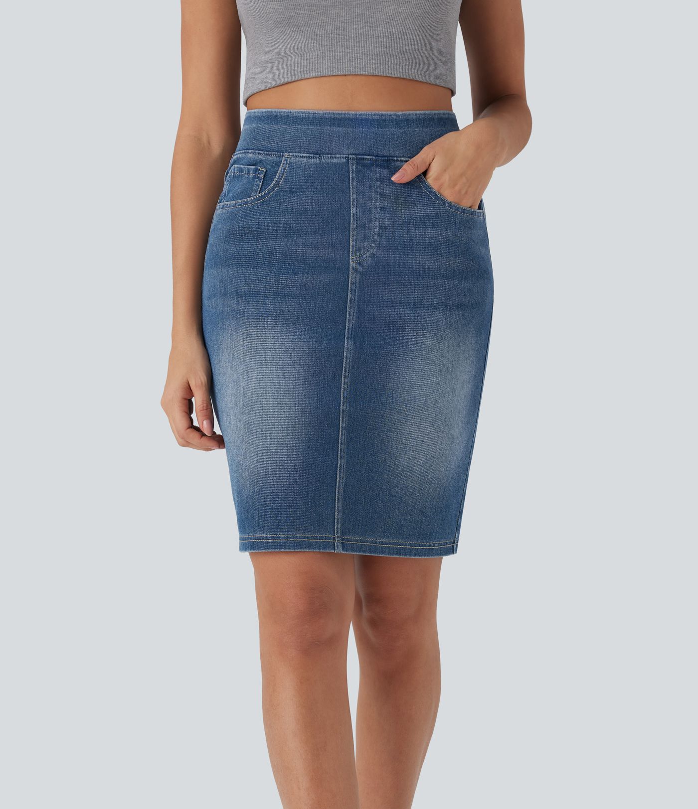 Halara Flex™ High Waisted Pockets Washed Denim Casual Skirt