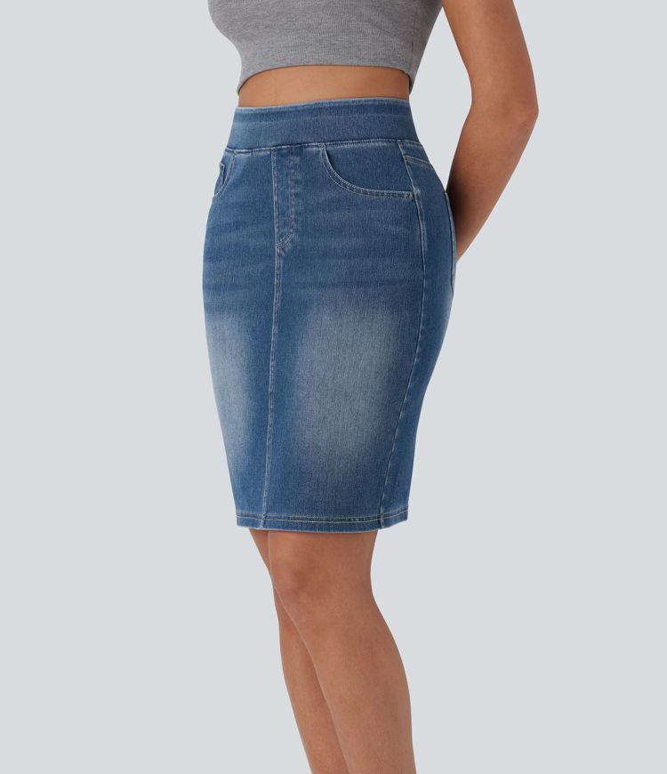 Halara Flex™ High Waisted Pockets Washed Denim Casual Skirt