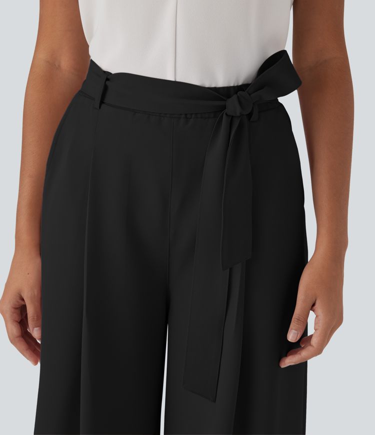 Halara Flex™ High Waisted Belted Wide Leg Cropped Work Pants with Pockets Halara Flex™ High Waisted Belted Wide Leg Cropped Work Pants with Pockets
