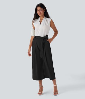 Halara Flex™ High Waisted Belted Wide Leg Cropped Work Pants with Pockets Halara Flex™ High Waisted Belted Wide Leg Cropped Work Pants with Pockets