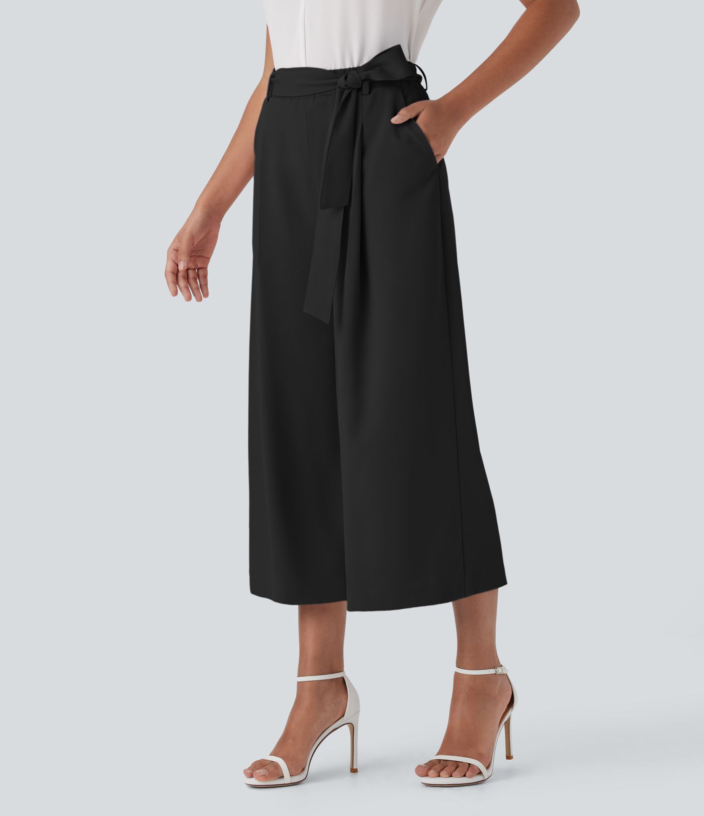 Halara Flex™ High Waisted Belted Wide Leg Cropped Work Pants with Pockets Halara Flex™ High Waisted Belted Wide Leg Cropped Work Pants with Pockets