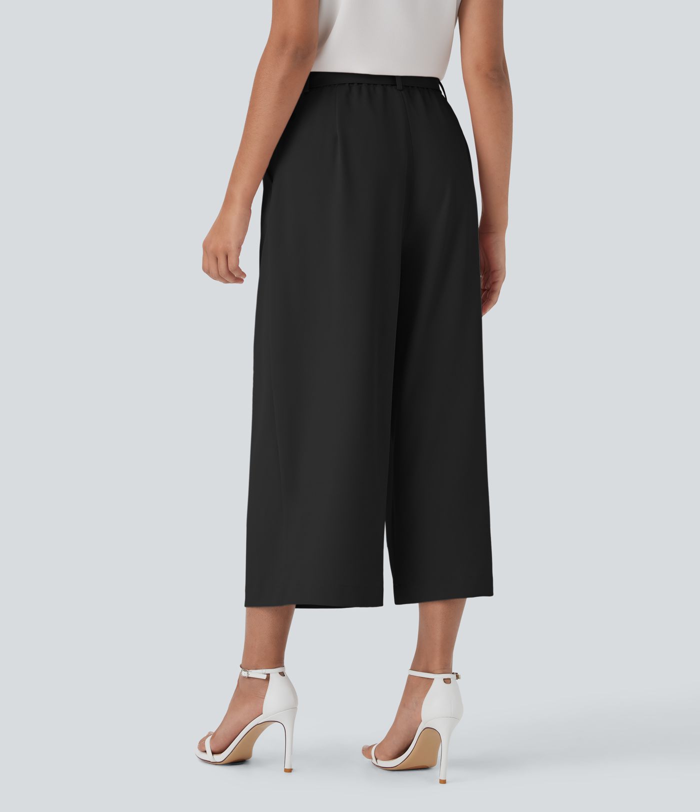 Halara Flex™ High Waisted Belted Wide Leg Cropped Work Pants with Pockets Halara Flex™ High Waisted Belted Wide Leg Cropped Work Pants with Pockets