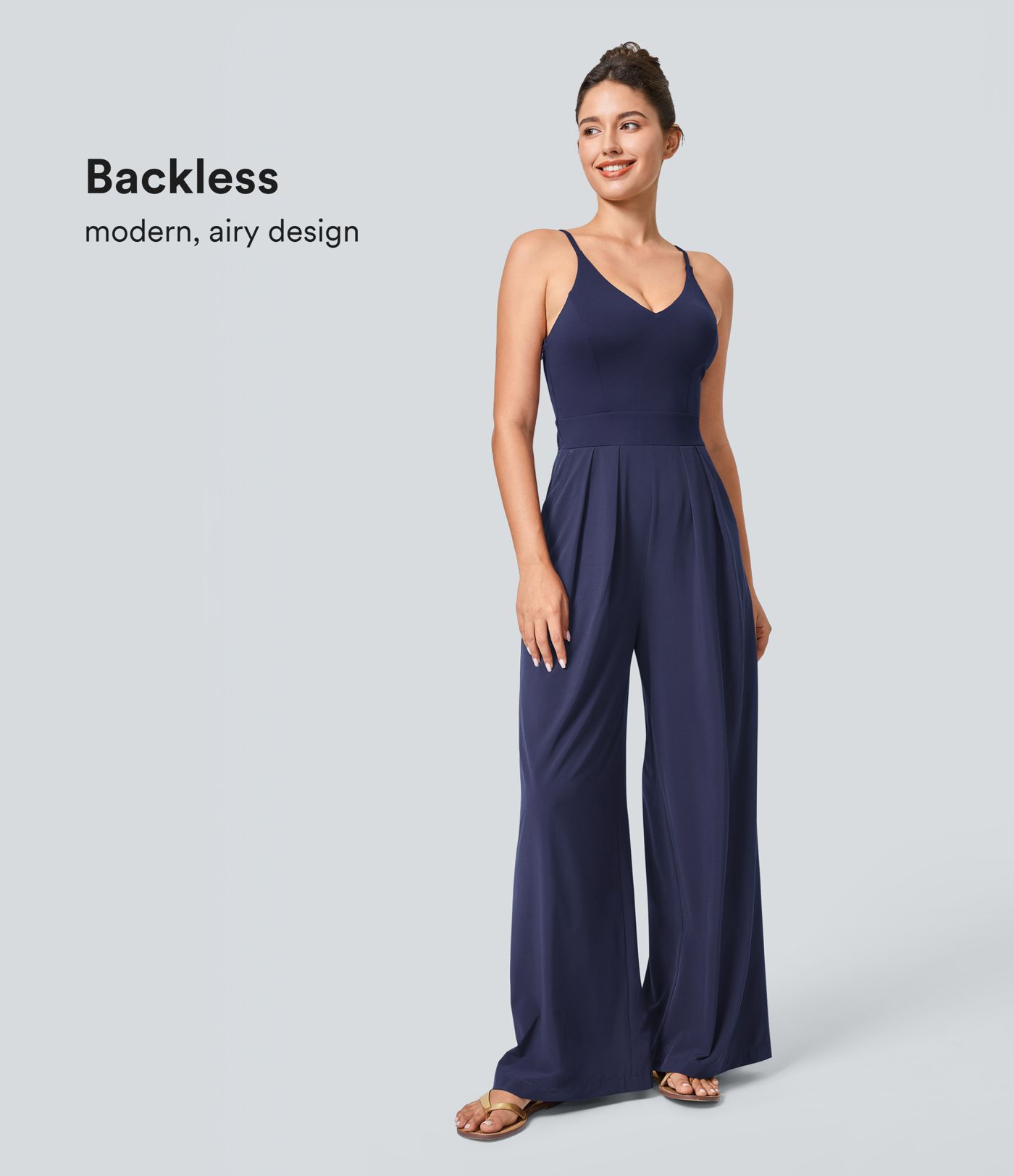 Breezeful™ Backless Side Invisible Zipper Pocket Wide Leg Quick Dry Resort Slip Jumpsuit