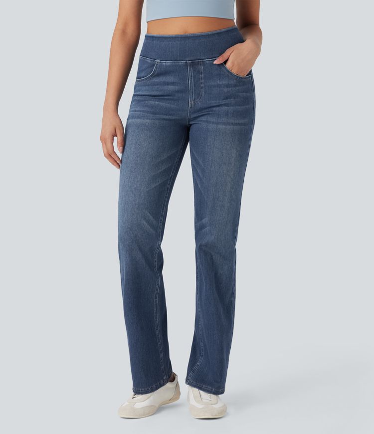 Halara Flex™ High Waisted Washed Casual Bootcut Jeans with Pockets