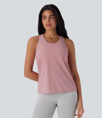 Camiseta sin mangas para running de cuello redondo con corte alto, bajo de tacto fresco y secado rápido