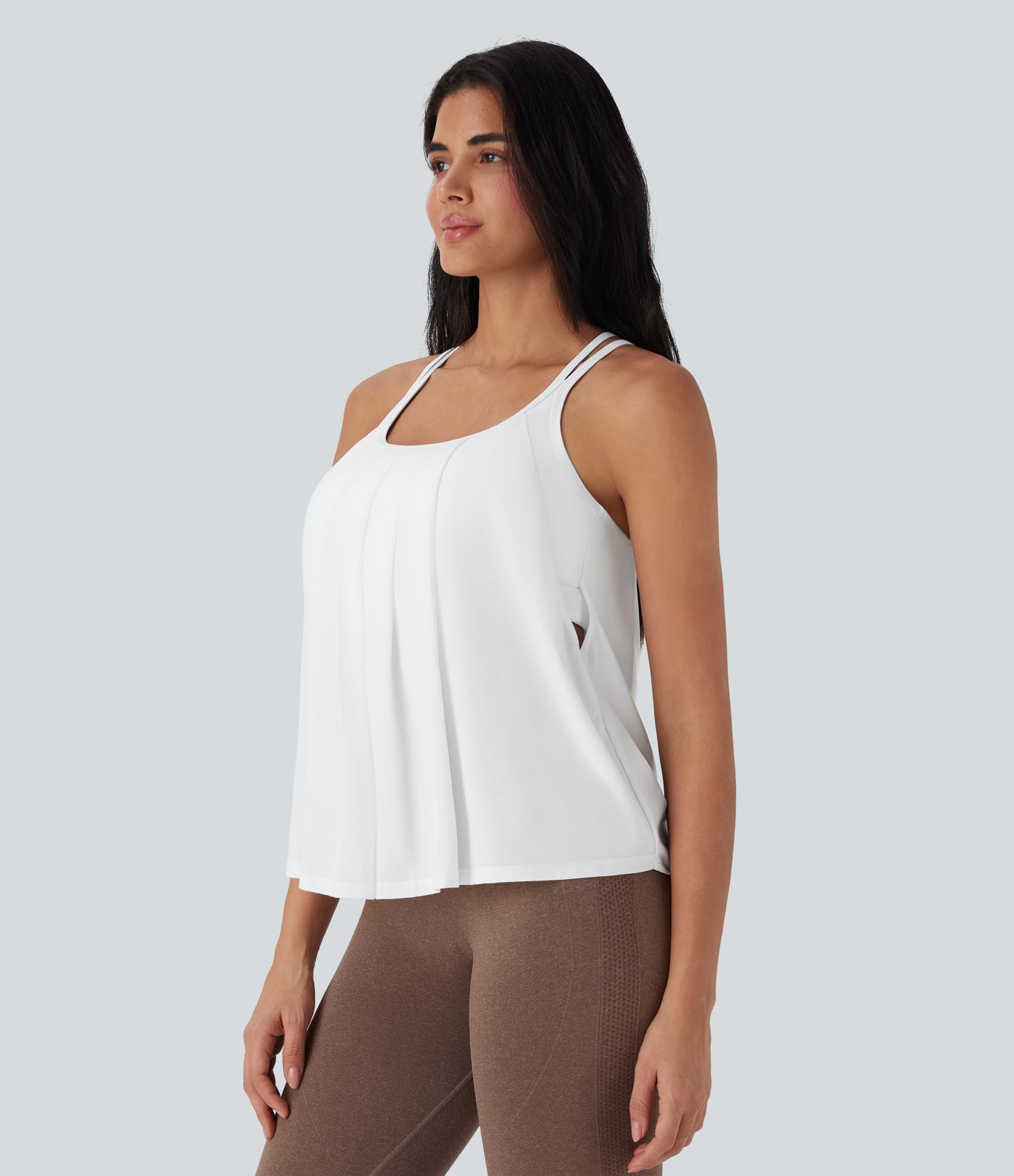 Doppelträger Plissiertes Schnelltrocknendes Yoga Cami Top D-F Cups