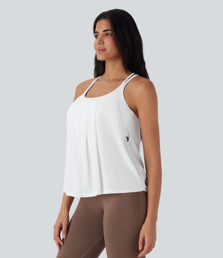 Crisscross Backless Double Straps Pleated Quick Dry Yoga Cami Top-D/DD/DDD/F Cups
