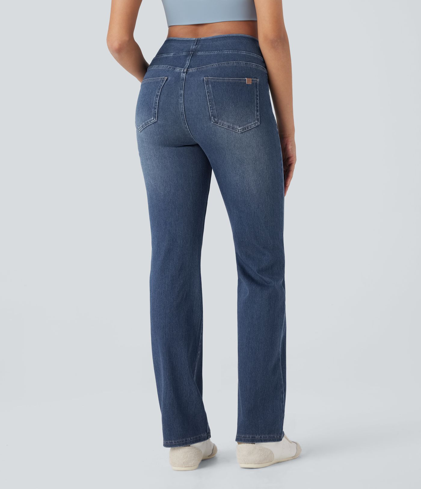 Halara Flex™ Jean évasé casual délavé taille haute gainant avec poches