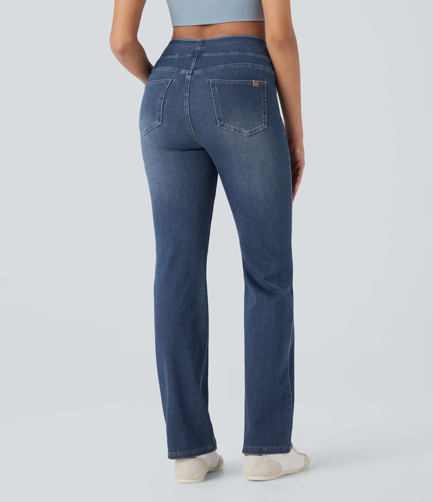 Halara Flex™ High Waisted Tummy Control Washed Stretchy Knit Casual Bootcut Jeans with Pockets
