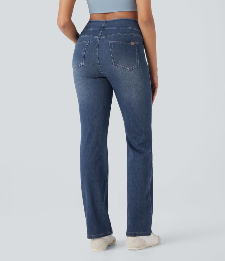 Halara Flex™ High Waisted Washed Casual Bootcut Jeans with Pockets