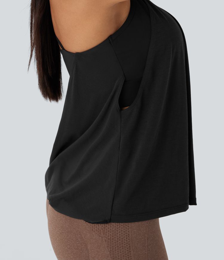 Double Straps Pleated Quick Dry Yoga Cami Top D-F Cups