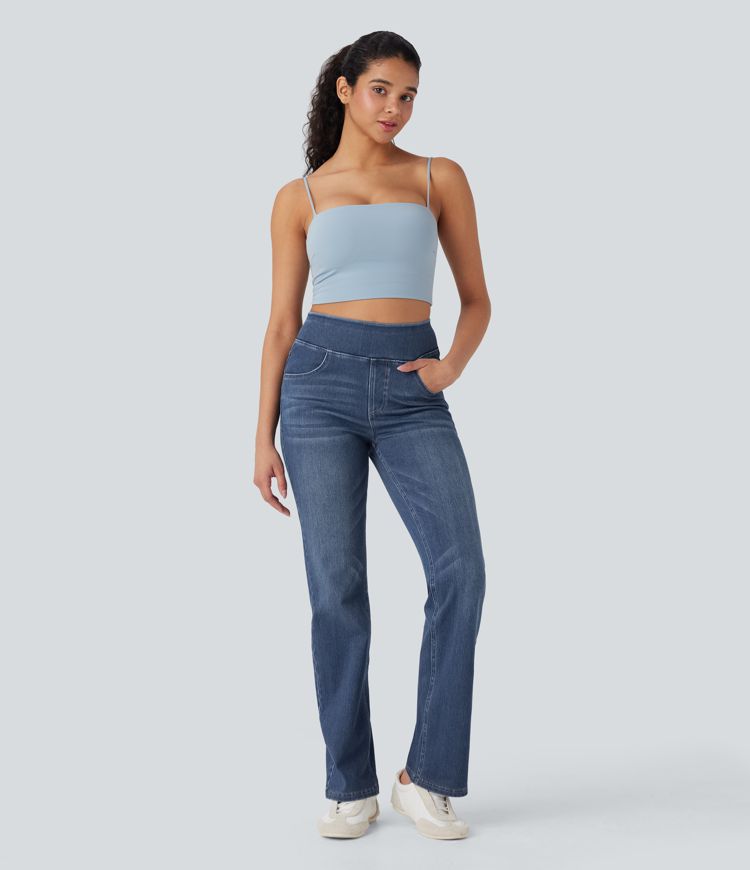 Halara Flex™ High Waisted Washed Casual Bootcut Jeans with Pockets