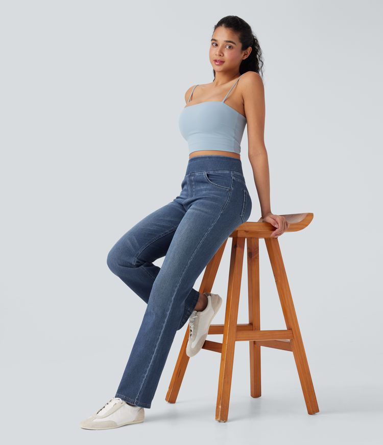 Halara Flex™ High Waisted Washed Casual Bootcut Jeans with Pockets