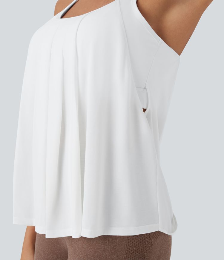 Double Straps Pleated Quick Dry Yoga Cami Top D-F Cups