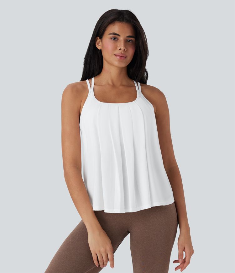 Crisscross Backless Double Straps Pleated Quick Dry Yoga Cami Top-D/DD/DDD/F Cups