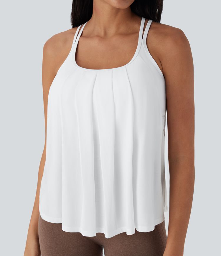 Double Straps Pleated Quick Dry Yoga Cami Top D-F Cups