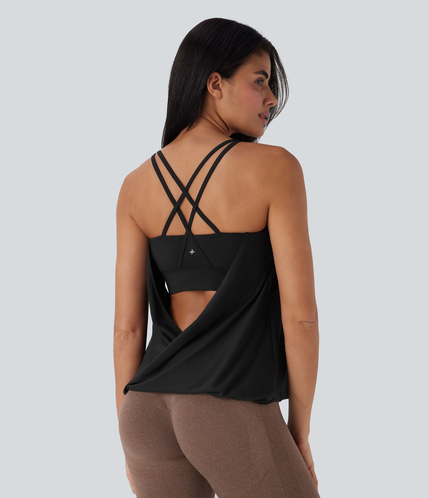 Double Straps Pleated Quick Dry Yoga Cami Top D-F Cups