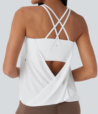 Top cami de yoga de tirantes dobles, plisado y de secado rápido para copas DD–F Top cami de yoga de tirantes dobles, plisado y de secado rápido para copas DD–F