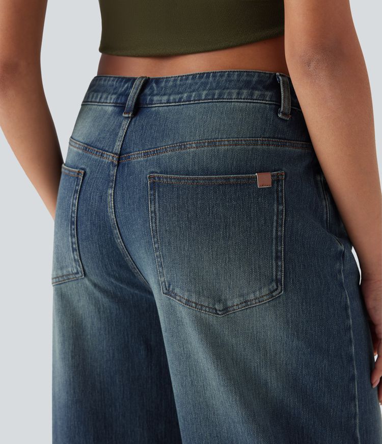 Halara Flex™ Low Rise Washed Casual Capri Baggy Jeans with Pockets