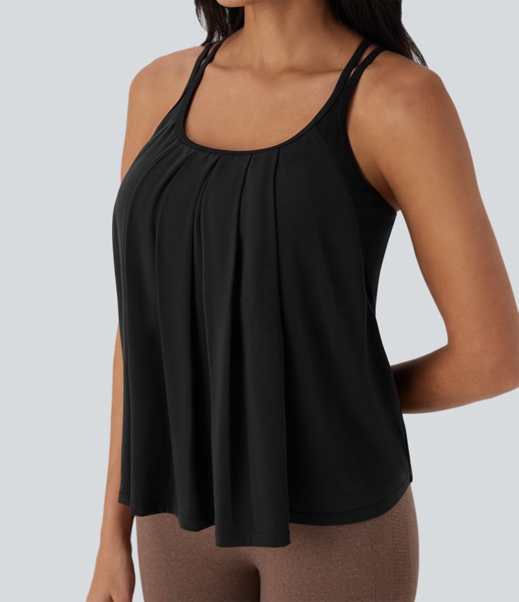 Double Straps Pleated Quick Dry Yoga Cami Top D-F Cups