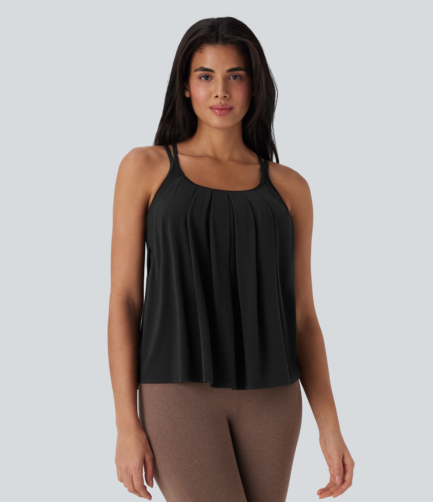 Double Straps Pleated Quick Dry Yoga Cami Top D-F Cups
