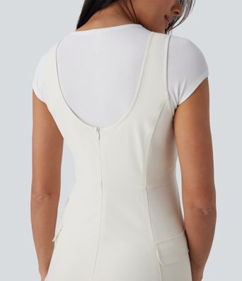 Water Repellent Wear-Resistant Backless 2-Piece Mini Camping Cargo Dress with Multiple Pockets