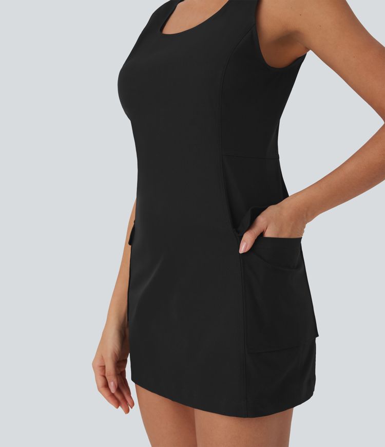 Water Repellent Wear-Resistant 2-Piece Mini Camping Cargo Dress with Pockets