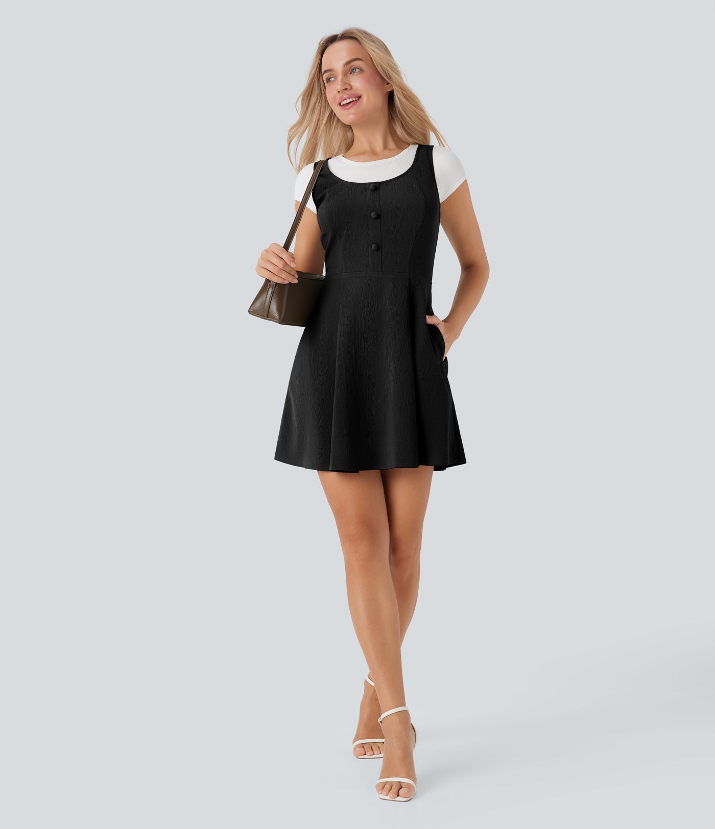 Wrinkle-resistant Mini Travel Jumper Dress with Pockets